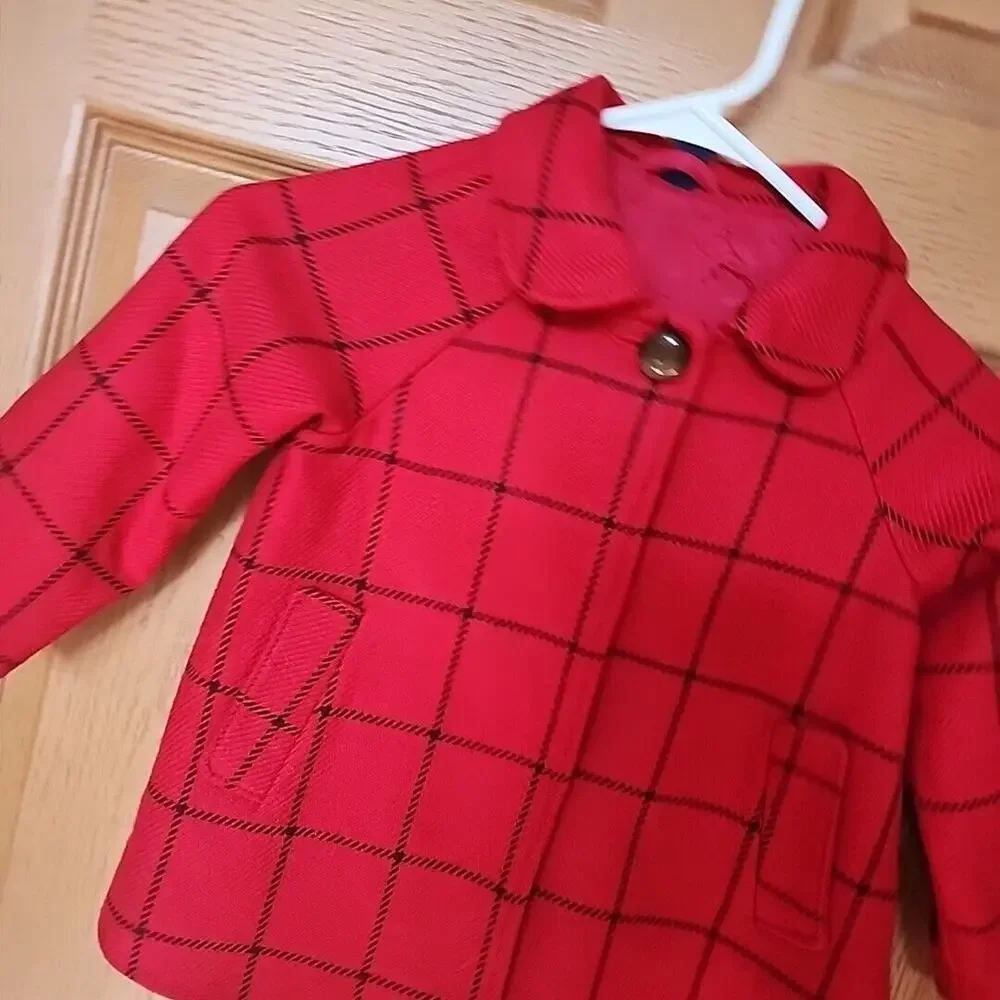 Baby Gap Red‎ Windowpane Plaid Wool Blend Swing Coat Cape Toddler Size 4 Years